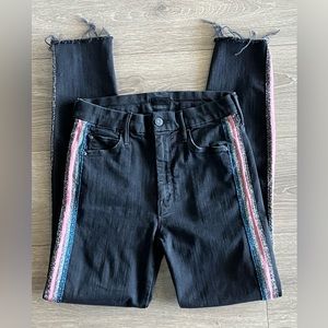 NWOT Mother High Waisted Looker Ankle FrayJeans Guilty Glitter Racer Size 26.